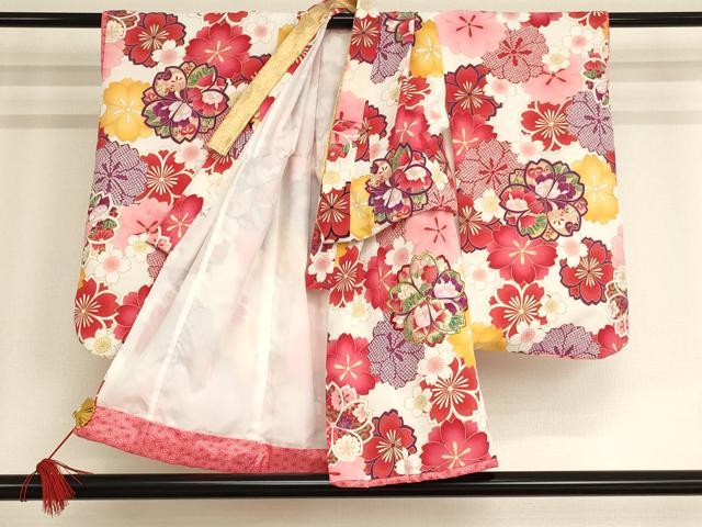 平和屋着物[]七五三　女の子　３歳　祝着　三つ身　長襦袢セット　刺繍　舞桜文　金糸　金彩　AAAU5601ja
