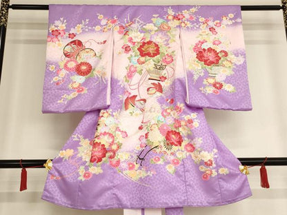 平和屋着物[]お宮参り　女の子　祝着　産着　初着　のしめ　刺繍　花籠文　暈し染め　金糸　金彩　AAAU5603ja