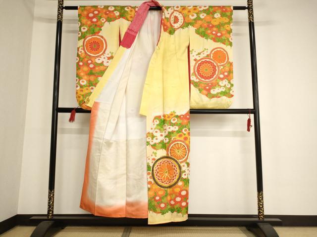 平和屋着物∵女の子 十三参り 子供 祝着 駒刺繍 菊丸文 暈し染め 金彩 正絹 逸品 AAAU5687ja