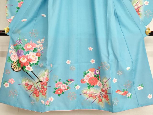 平和屋着物[]七五三　女の子　７歳　祝着　四つ身　花車舞蝶文　暈し染め　金彩　AAAU5703ja