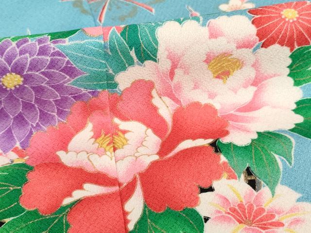 平和屋着物[]七五三　女の子　７歳　祝着　四つ身　花車舞蝶文　暈し染め　金彩　AAAU5703ja