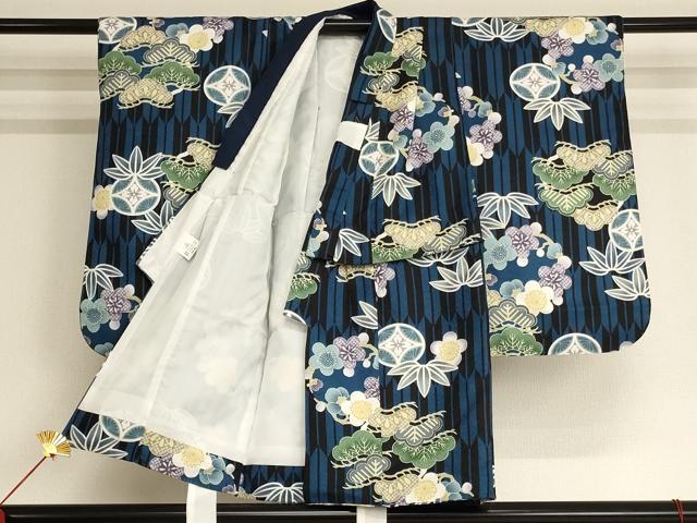 平和屋着物[]七五三　男の子　3歳　祝着・被布セット　刺繍　松竹梅　鷹　暈し染め　金糸　洗える着物　AAAU5707ja