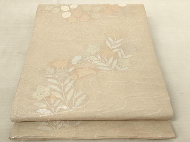 平和屋着物＊夏物 六通柄袋帯 流水草花文 銀糸 正絹 逸品 AAAU6185pf