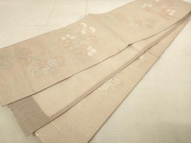 平和屋着物＊夏物 六通柄袋帯 流水草花文 銀糸 正絹 逸品 AAAU6185pf