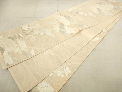 平和屋着物＊夏物 六通柄袋帯 草花文 銀糸 正絹 逸品 AAAU6249pf
