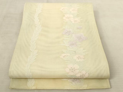 平和屋着物＊夏物 六通柄袋帯 草花文 銀糸 正絹 逸品 AAAU6253pf