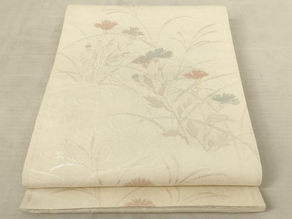 平和屋着物＊夏物 六通柄袋帯 流水草花文 銀糸 正絹 逸品 AAAU6256pf