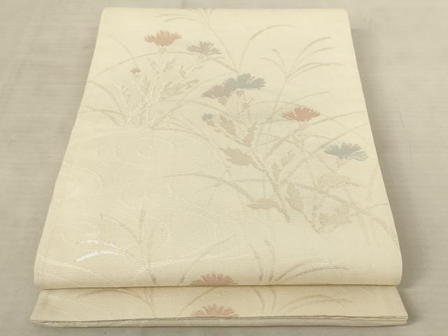 平和屋着物＊夏物 六通柄袋帯 流水草花文 銀糸 正絹 逸品 AAAU6256pf