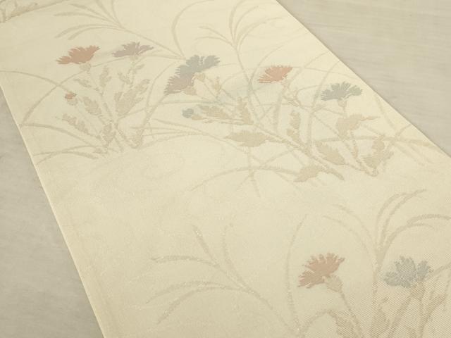 平和屋着物＊夏物 六通柄袋帯 流水草花文 銀糸 正絹 逸品 AAAU6256pf