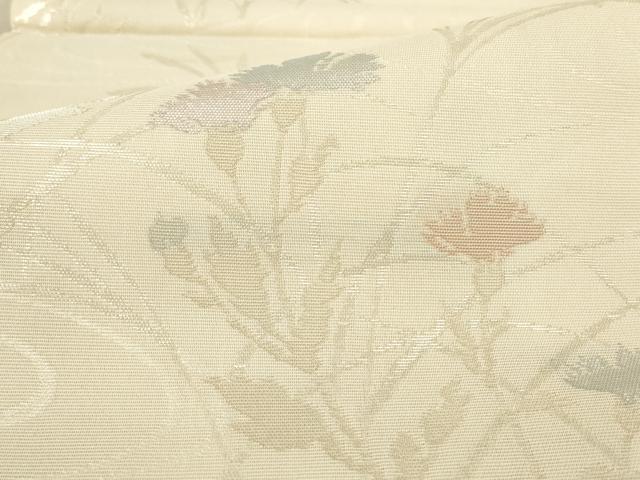 平和屋着物＊夏物 六通柄袋帯 流水草花文 銀糸 正絹 逸品 AAAU6256pf
