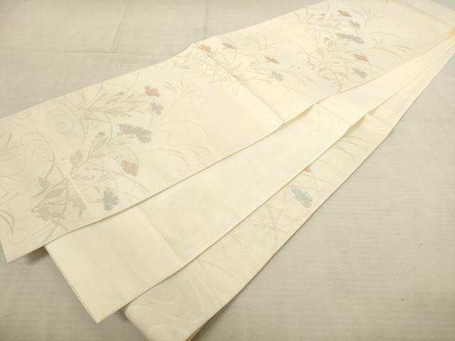 平和屋着物＊夏物 六通柄袋帯 流水草花文 銀糸 正絹 逸品 AAAU6256pf