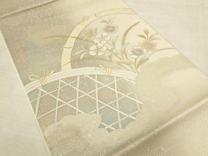 平和屋着物＊夏物　太鼓柄袋帯　佐賀錦　花籬文　金銀糸　正絹　逸品　AAAU6262pf