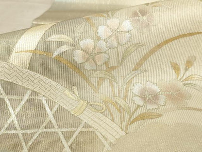 平和屋着物＊夏物　太鼓柄袋帯　佐賀錦　花籬文　金銀糸　正絹　逸品　AAAU6262pf