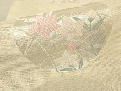 平和屋着物＊夏物 六通柄袋帯 唐織 草花丸文 銀糸 正絹 逸品 AAAU6264pf