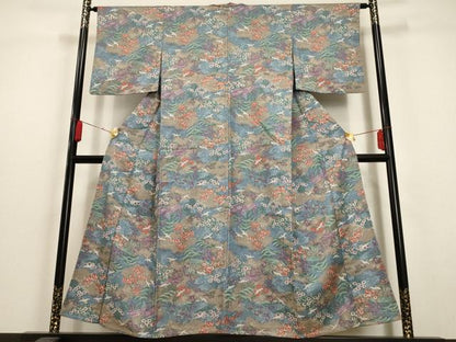 平和屋着物▽小紋 単衣 飛鶴草花文 洗える着物 AAAU6404iu