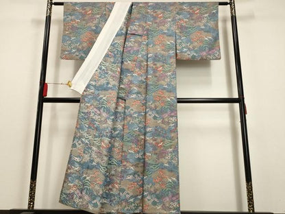 平和屋着物▽小紋 単衣 飛鶴草花文 洗える着物 AAAU6404iu