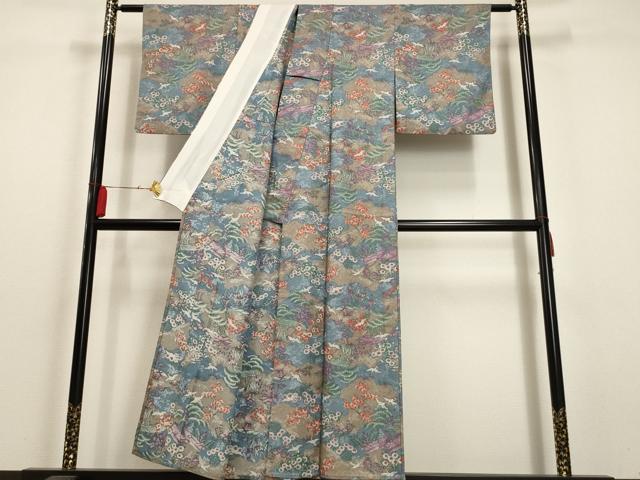 平和屋着物▽小紋 単衣 飛鶴草花文 洗える着物 AAAU6404iu