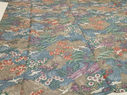 平和屋着物▽小紋 単衣 飛鶴草花文 洗える着物 AAAU6404iu