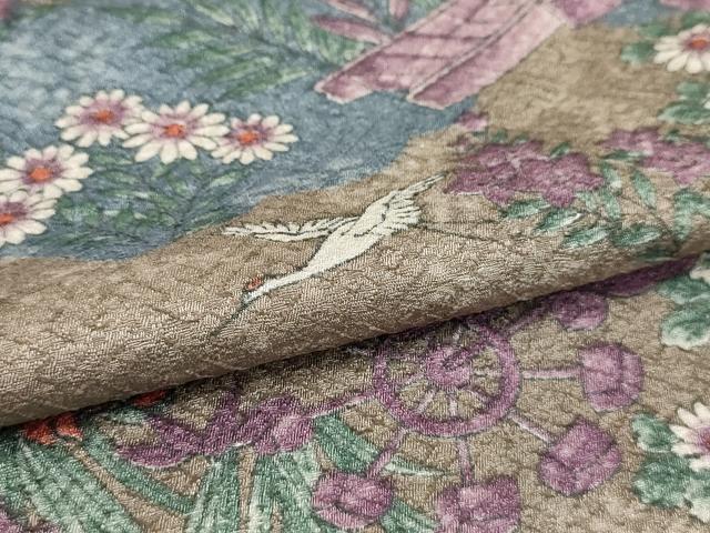 平和屋着物▽小紋 単衣 飛鶴草花文 洗える着物 AAAU6404iu