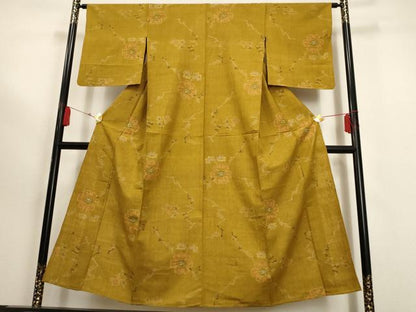 平和屋着物▽上質な紬 単衣 枝花文 正絹 逸品 AAAU6422iu