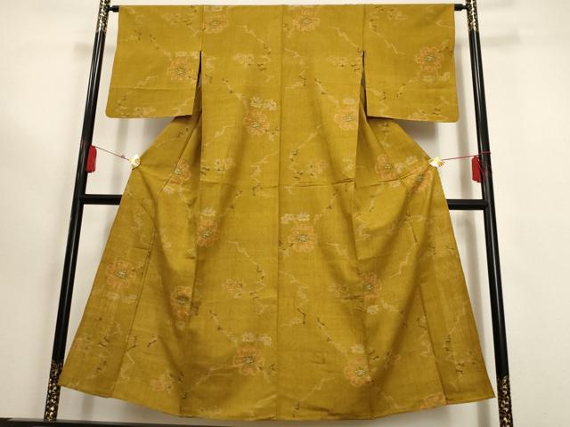 平和屋着物▽上質な紬 単衣 枝花文 正絹 逸品 AAAU6422iu