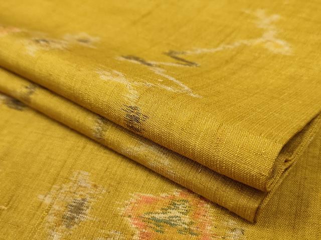 平和屋着物▽上質な紬 単衣 枝花文 正絹 逸品 AAAU6422iu