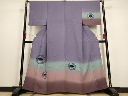 平和屋着物▽訪問着　単衣　扇面花丸文　暈し染め　さが美扱い　正絹　逸品　AAAU6425iu