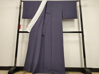 平和屋着物▽上質な色無地　単衣　深紫色　正絹　逸品　AAAU6426iu