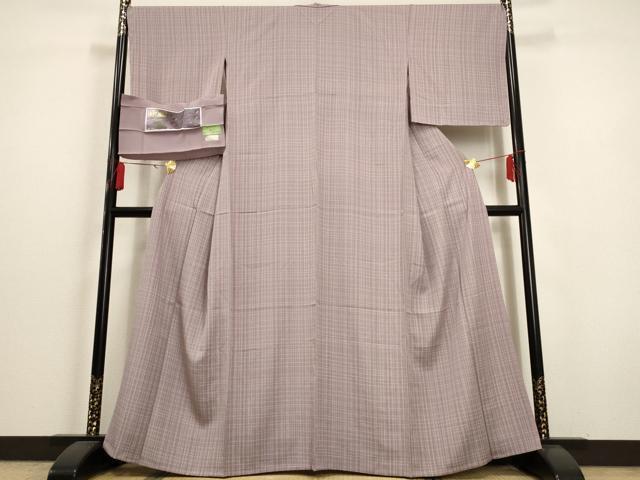 平和屋着物▽上質な小紋　単衣　格子　反端付き　正絹　逸品　未使用　AAAU6427iu