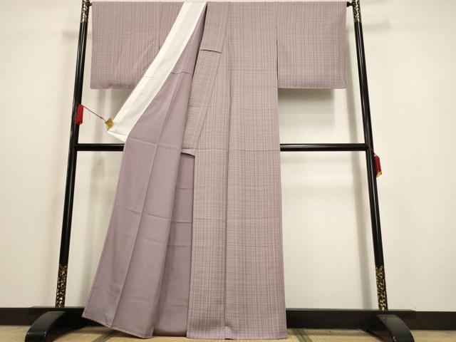 平和屋着物▽上質な小紋　単衣　格子　反端付き　正絹　逸品　未使用　AAAU6427iu