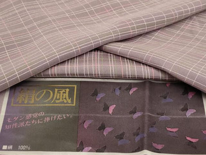 平和屋着物▽上質な小紋　単衣　格子　反端付き　正絹　逸品　未使用　AAAU6427iu