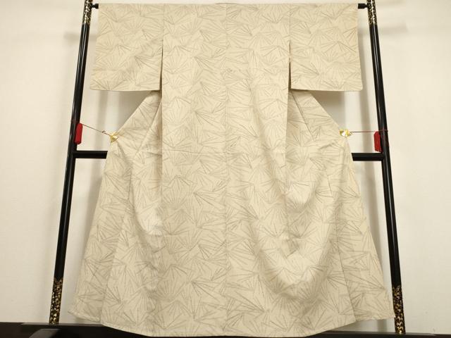 平和屋着物▽お召　単衣　松葉文　正絹　逸品　AAAU6428iu