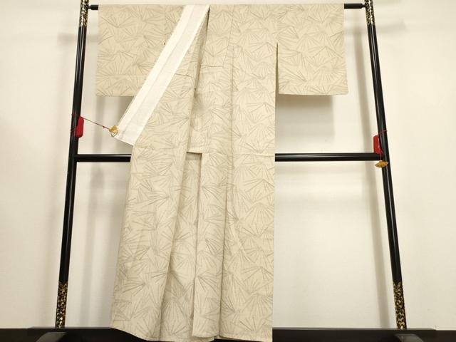 平和屋着物▽お召　単衣　松葉文　正絹　逸品　AAAU6428iu