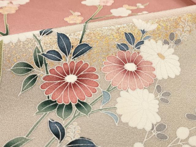 平和屋着物▽訪問着　単衣　エ霞草花文　暈し染め　金銀彩　正絹　逸品　AAAU6429iu