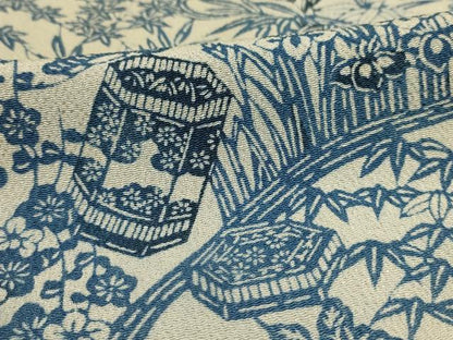 平和屋着物▽本場阿波藍染　角田智造　本藍型絵染　小紋　単衣　貝桶草花文　正絹　逸品　AAAU6431iu
