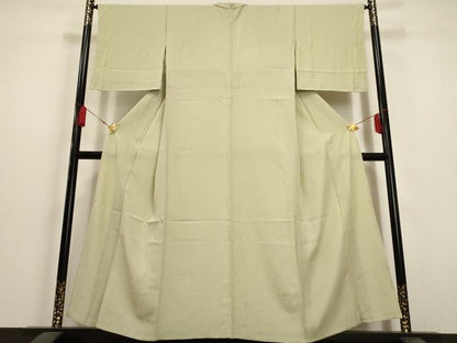 平和屋着物▽上質な色無地　単衣　山葵色　正絹　逸品　AAAU6432iu