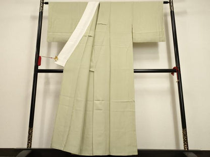 平和屋着物▽上質な色無地　単衣　山葵色　正絹　逸品　AAAU6432iu