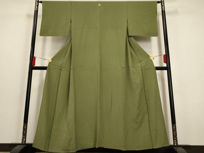 平和屋着物▽上質な色無地　単衣　麹塵色　正絹　逸品　AAAU6434iu