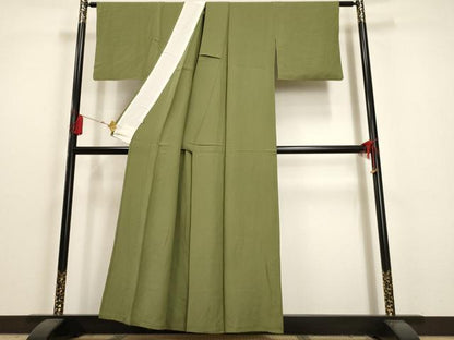 平和屋着物▽上質な色無地　単衣　麹塵色　正絹　逸品　AAAU6434iu