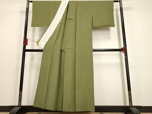 平和屋着物▽上質な色無地　単衣　麹塵色　正絹　逸品　AAAU6434iu
