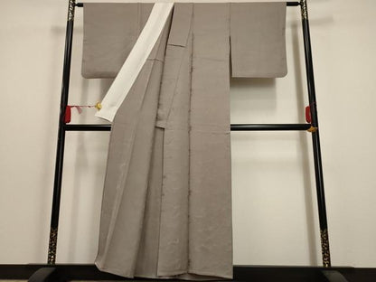 平和屋着物▽上質な色無地 単衣 立波地紋 紫鼠色 正絹 逸品 AAAU6437iu