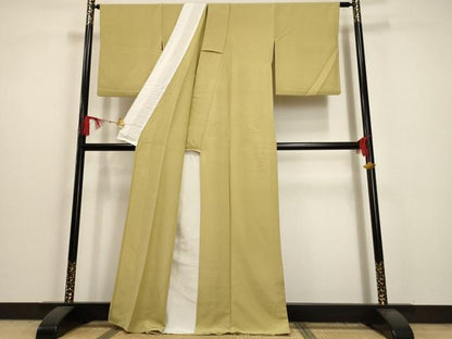 平和屋着物▽上質な色無地 単衣 青朽葉色 正絹 逸品 AAAU6439iu