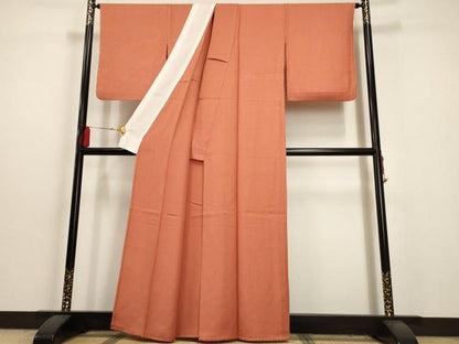 平和屋着物▽上質な色無地 単衣 煉瓦色 本草木染 反端付き 正絹 逸品 AAAU6441iu