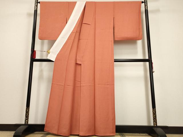 平和屋着物▽上質な色無地 単衣 煉瓦色 本草木染 反端付き 正絹 逸品 AAAU6441iu