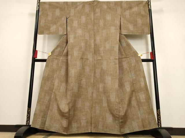 平和屋着物▽上質な紬 単衣 絣縞 正絹 逸品 AAAU6447iu