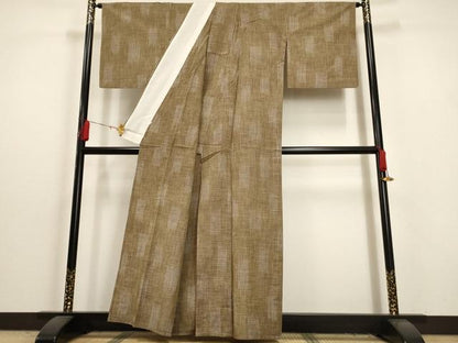 平和屋着物▽上質な紬 単衣 絣縞 正絹 逸品 AAAU6447iu