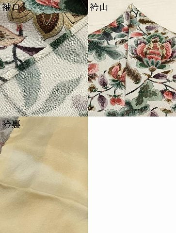 平和屋着物▽上質な小紋 単衣 更紗花蝶文 鬼しぼ縮緬 正絹 逸品 AAAU6451iu