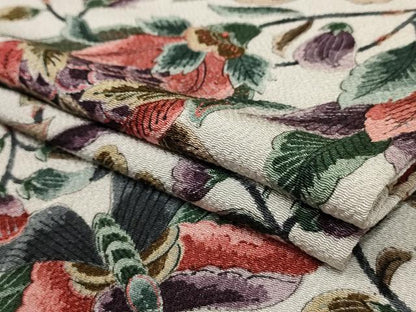 平和屋着物▽上質な小紋 単衣 更紗花蝶文 鬼しぼ縮緬 正絹 逸品 AAAU6451iu