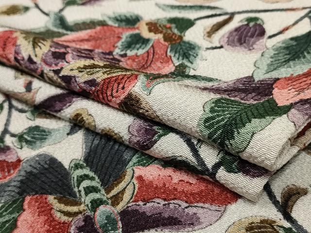 平和屋着物▽上質な小紋 単衣 更紗花蝶文 鬼しぼ縮緬 正絹 逸品 AAAU6451iu
