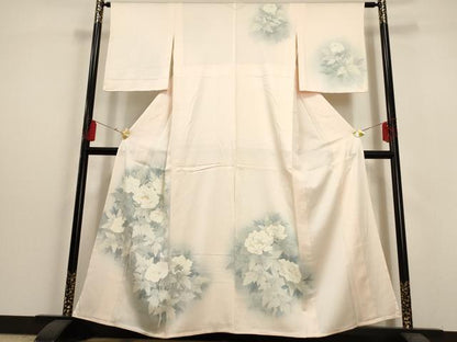 平和屋着物▽訪問着 単衣 草花文 暈し染め 金彩 正絹 逸品 AAAU6453iu